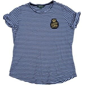 Lauren Ralph Lauren LRL Striped Crew Neck Shirt Top‎ Women Small Blue Y2K Preppy
